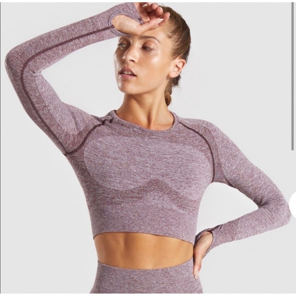 Gymshark Flex Cropped Top S/M Purple Vital Seamless Long Sleeve Open Back Marl